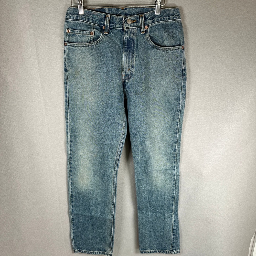 VTG Levis 505 Jeans Mens W31 Straight Light Wash Blue Denim Batwing tag 0902 GUC